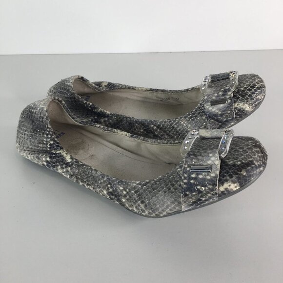 Stuart Weitzman Gray Snake Embossed Leather Scrunch Ballet Flats  7 1/2 M - Picture 10 of 10